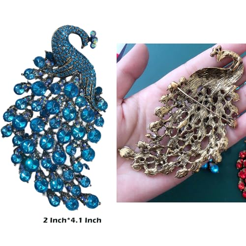 Image of Rhinestone Peacock Brooch Pin for Women Girls Crystal Bird Animal Brooches Lapel Pins Dress Accessories Wedding Mother's Day Birthday Jewelry Gift