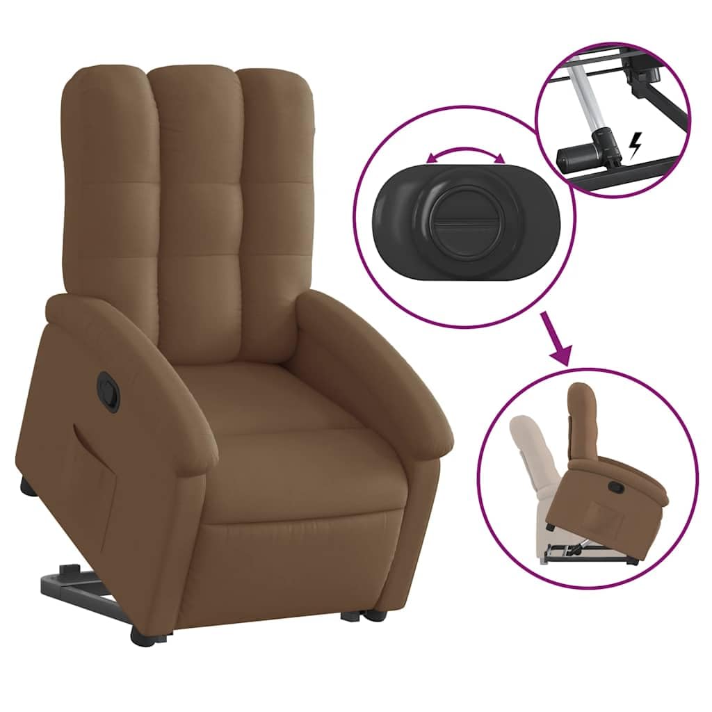 vidaXL Sillón Reclinable Elevable, Silla con Respaldo Reposabrazos, Sillón de Relax Descanso, Asiento Ajustable para Ancianos, Tela Marrón