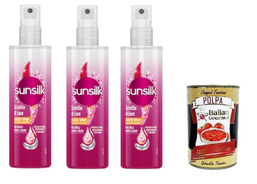 Sunsilk scintille di luce Glossy Spray per capelli spenti e crespi - Spray brillante para cabello opaco y encrespado, 200 ml + Polpa italiana Gourmet 400 g
