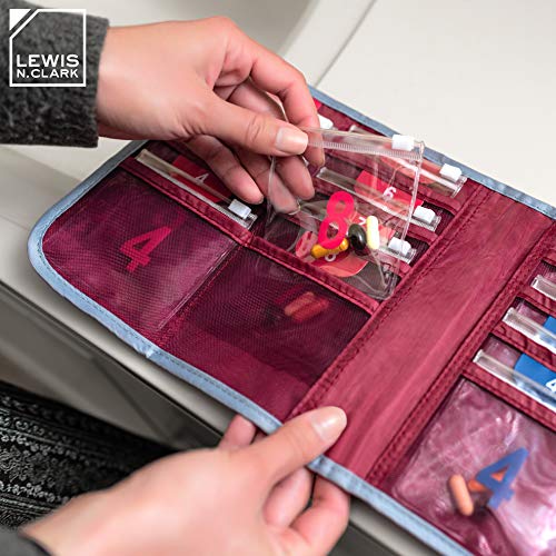 Image of Lewis N. Clark Travel Pill Organizer, for Vitamins, Medication, Prescriptions, Or Medicine Storage, 16 Slot Pouch, Red
