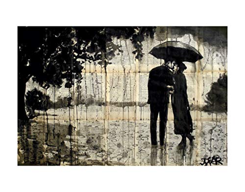 Rainy Day Rendezvous by Loiu Jover, Art Print Poster, Paper Size 14" x 11" Image Size 12" x 8"(570)