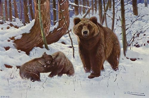 Toile impression tableaux peinture animal marron Wilhelm Kuhnert 60x90