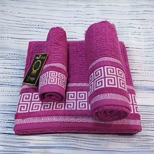 Juego De Toallas 100 Algodón Portugués Grego Fucsia Set De Toallas De 3 Piezas: Baño, Lavabo Y Tocador. 600g Algodón De Calidad. Diseño Brocado En Toda La Toalla. Tacto Supreme Juego De Toallas 100 Algodón Portugués Grego Fucsia Set De Toallas De 3 Piezas: Baño, Lavabo Y Tocador. 600g Algodón De Calidad. Diseño Brocado En Toda La Toalla. Tacto Supreme