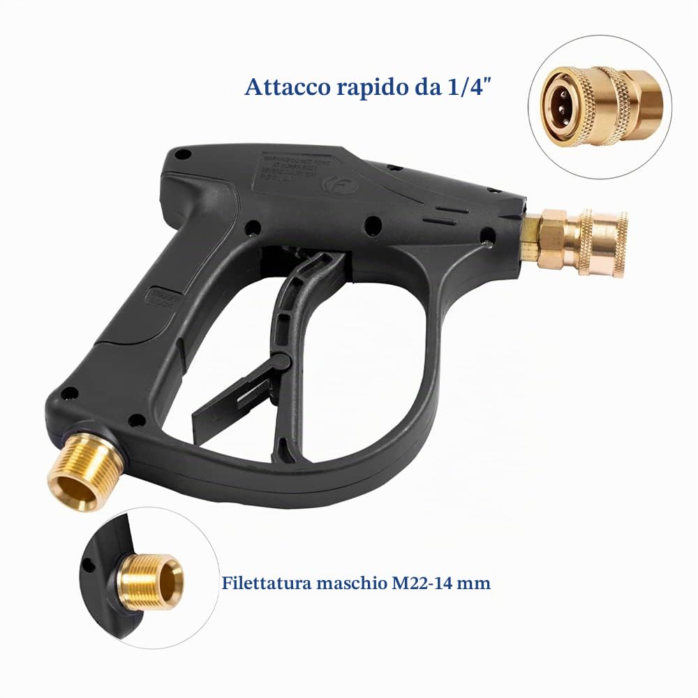 Lancia Schiuma di Neve Cannone a Schiuma Pistola 1L Bottiglia, 1/4 pollice Rilascio Rapido Erogatore di Sapone con M22 14 mm a 15 mm Connettore per Tubo Idropulitrice (con pistola per schiuma)