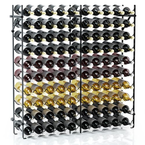 COSTWAY Casier à Bouteilles pour 100 Bouteilles, Étagère à Vin 10 Niveaux en Métal, Range Bouteille pour Vin Stable, Porte-Bouteille pour Bar, sous-Sol,...