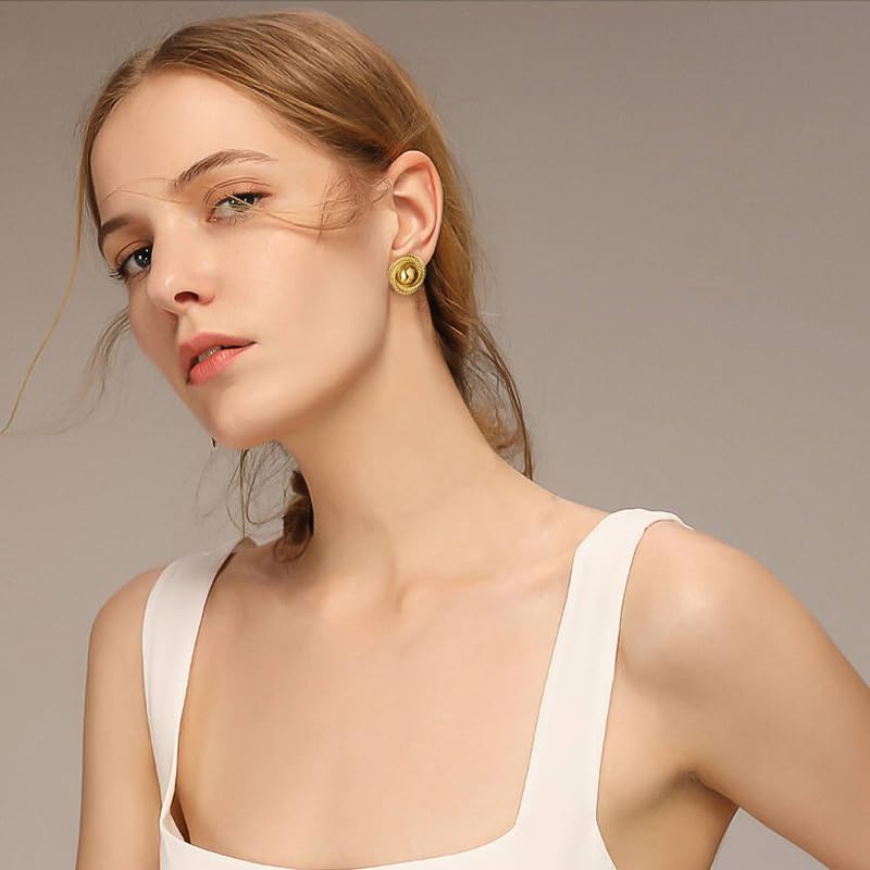 Clip On Earrings, 24K Chunky Women's Clip-on Earrings Gold Huggie Clips Trendy4