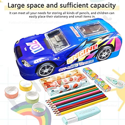 Image of FunBlast Metal Car Pencil Box for Kids - Double Layer Metal Pencil Case for Boys, Pencil Case for Students School Supplies - Stationery Set Organizer Birthday Return Gift (Blue-Car)