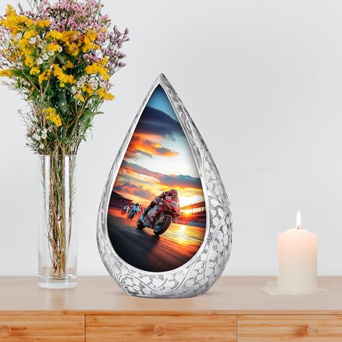 Image of Motorcycle Urn for Ashes - Memorial Sunset Biker Urns for Ashes - Cremation Urn for Human Adult Female & Male - Funeral Little Burial Urns for Cremains 3 Inch