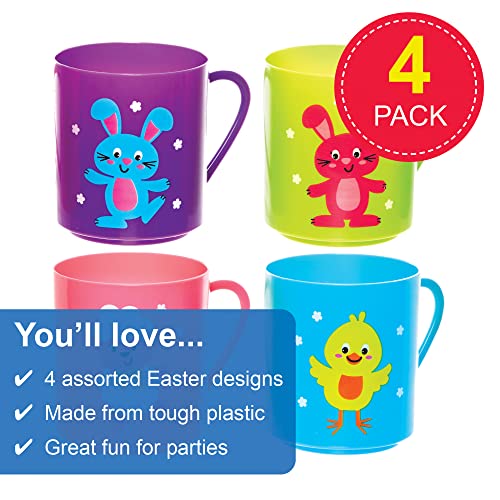 Baker Ross FX479 Easter Characters Plastic Mugs - Pack of 4, Easter Party Bag Fillers for Kids, Blue, Purple, Green, Pink, 7cm high - Image 2