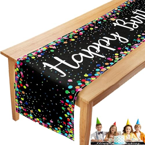 Joyeux Anniversaire Lin Chemin de Table, 33 × 183 cm Table Runner pour Fête d'anniversaire Déco Lin Chemin de Table pour Tables, Anniversaire, fête,...