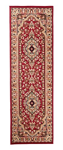 Carpeto Orientteppich Läufer Teppich Rot 100 x 250 cm Medaillon Muster Kurzflor Verona Kollektion