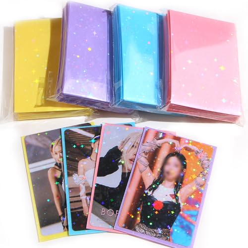 100Pcs Star Laser Flashing Kpop Photocard Sleeves - Clear Colored Holographic Card Protectors for Baseball & Korean Idol Photo Card