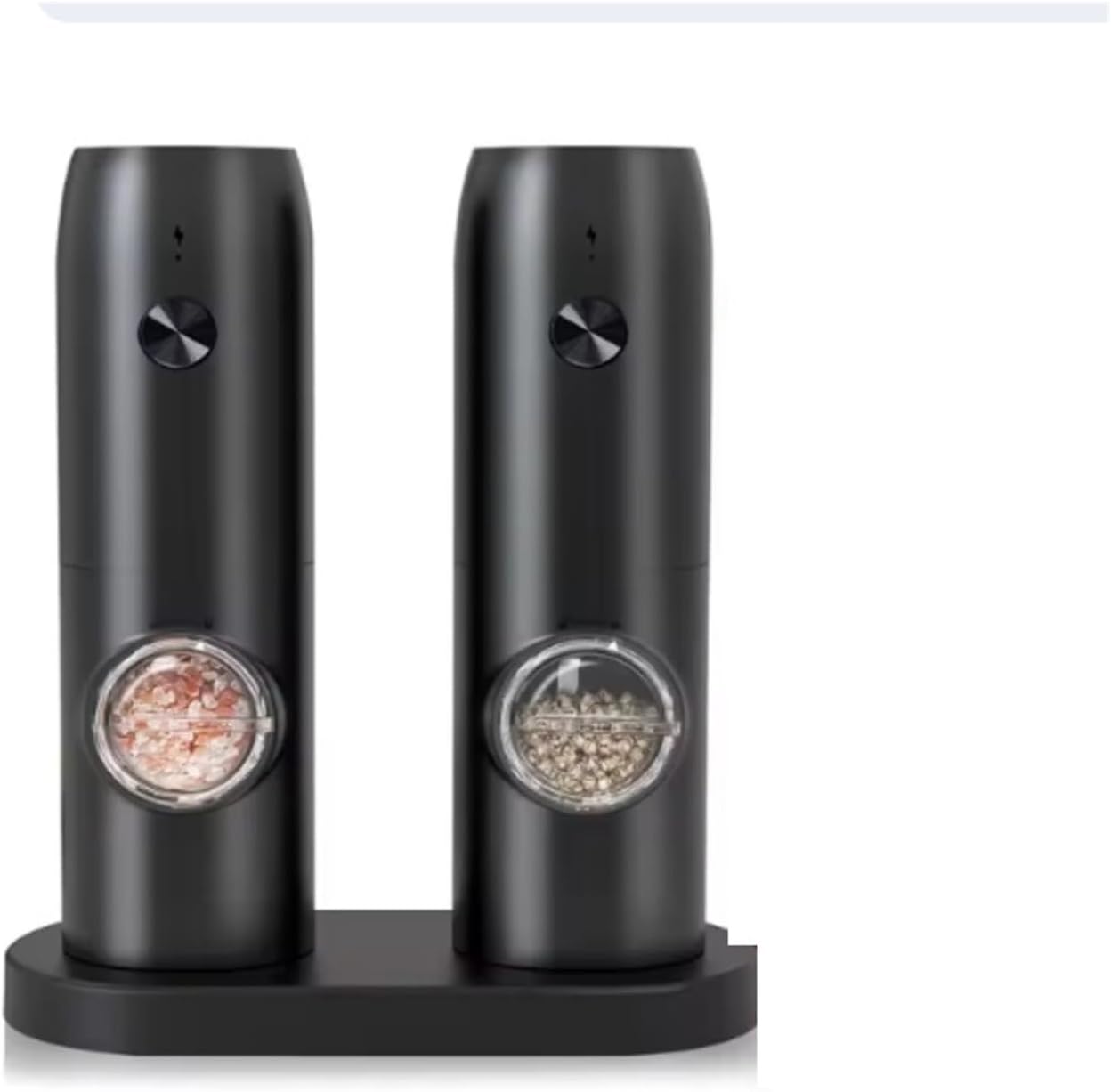 Salt and Pepper Grinder Set with One-Touch Operation, Stainless Steel Spice Mill with Home Base, Kitchen Seasoning Tool for Daily Use(2 Black With Base)