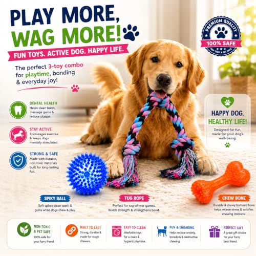 Image of Dog Rope Toy Set for Aggressive Chewers, Interactive Puppy Chew Toys, Cotton Rope Tug Toy, Rubber Spiky Ball, TPR Bone, Rope Ball, Rope Ring Toy for Small Medium Large Dogs