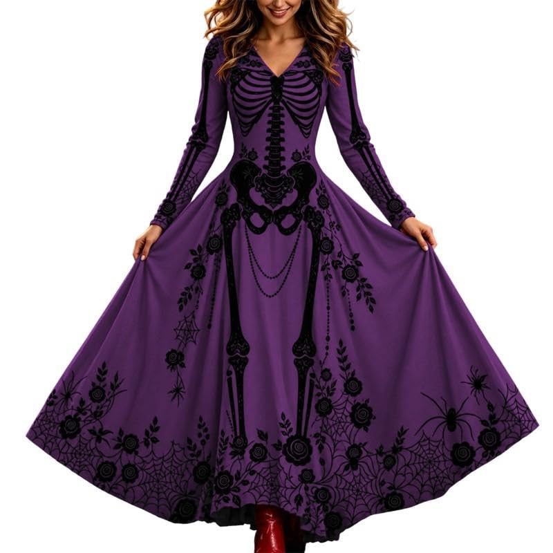 Womens Halloween Costume Adult Dresses for Women Costumes Woman Skeleton Vampire Plus Size Adults Rockabilly UK Older Dress 50s Clothes Ladies Velvet Gothic Scary Witch Witches Cape