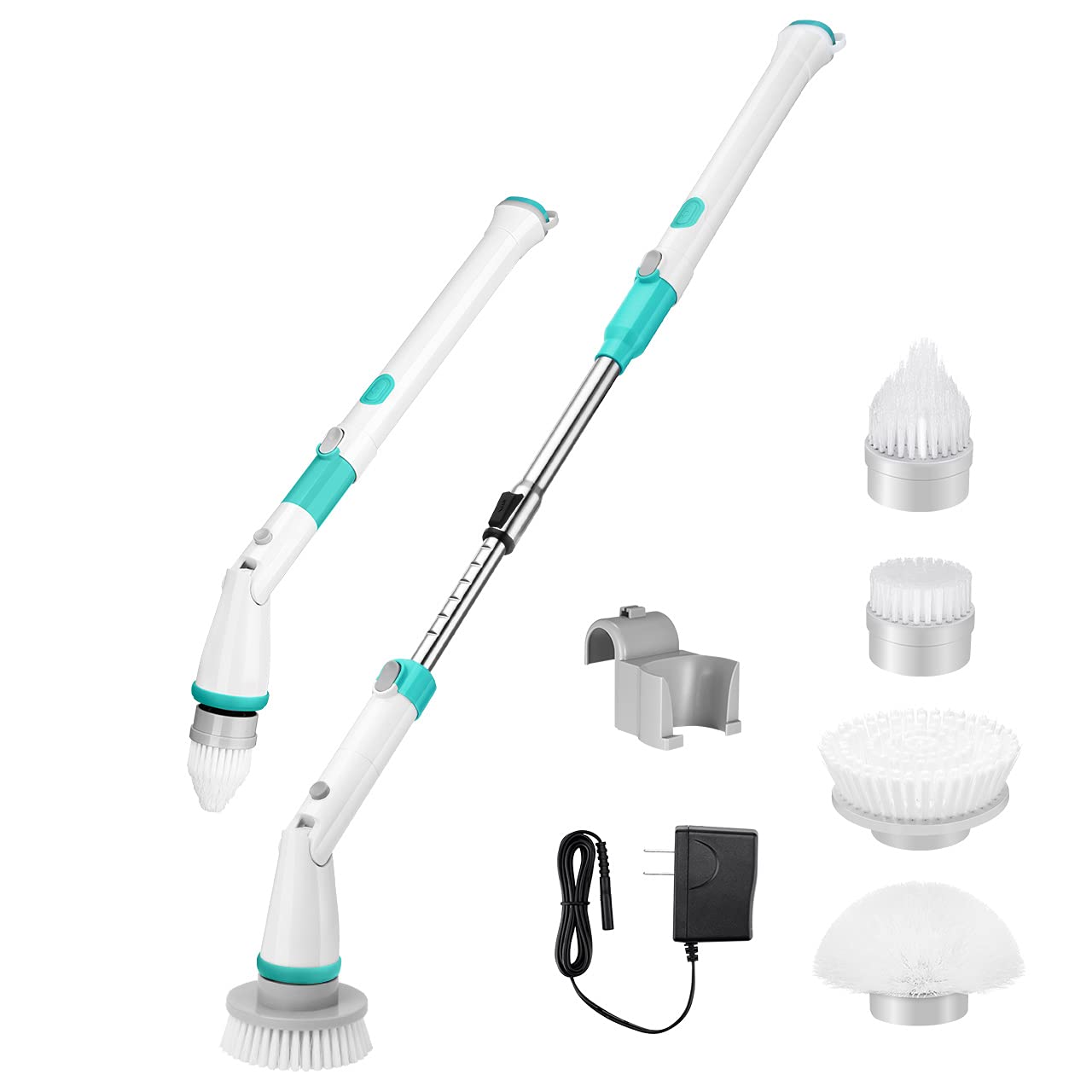 Electric Spin Scrubber, Bathroom Floor Scrubber, Electric Shower Scrubber for Cleaning with 4 Changeable Brush Heads and Adjustable Extension Handle for Bathtub, Tile, Grout