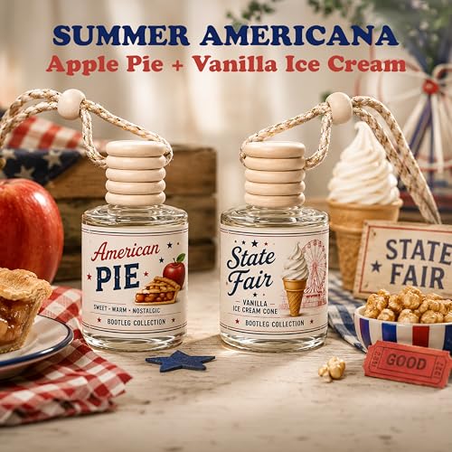 Image of Car Air Freshener Diffuser, American Summer- Vanilla Cream & Apple Pie, Natural Fragrance Oil, Long Lasting, by Bootleg Collection, Made in USA