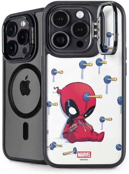 Skinit Kickstand Phone Case Compatible with iPhone 15 Pro - Officially Licensed Marvel Deadpool Legacy Deadpool Red Poster Design