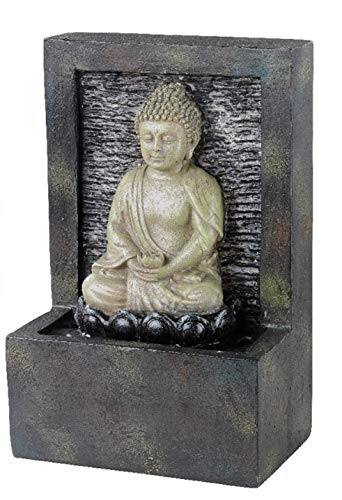 Direct Global Trading Charcoal Grey Buddha Sat In Lotus Flower Indoor Water Feature