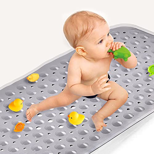 Image of Sheepping Baby Bath Mat for Tub Non Slip Extra Long Cover Bathtub Mat with 200 Big Suction Cups for Toddler Infant Kids 40 X 16 Inch - Eco Friendly ,Machine Washable Shower Mat (Grey)