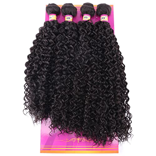 Kinky Curly Synthetic Hair Weave 4 Hair Bundles Deals 16 18 18 20 Inches Color Natural Black Synthetic Hair Weft(2#,4PCS)