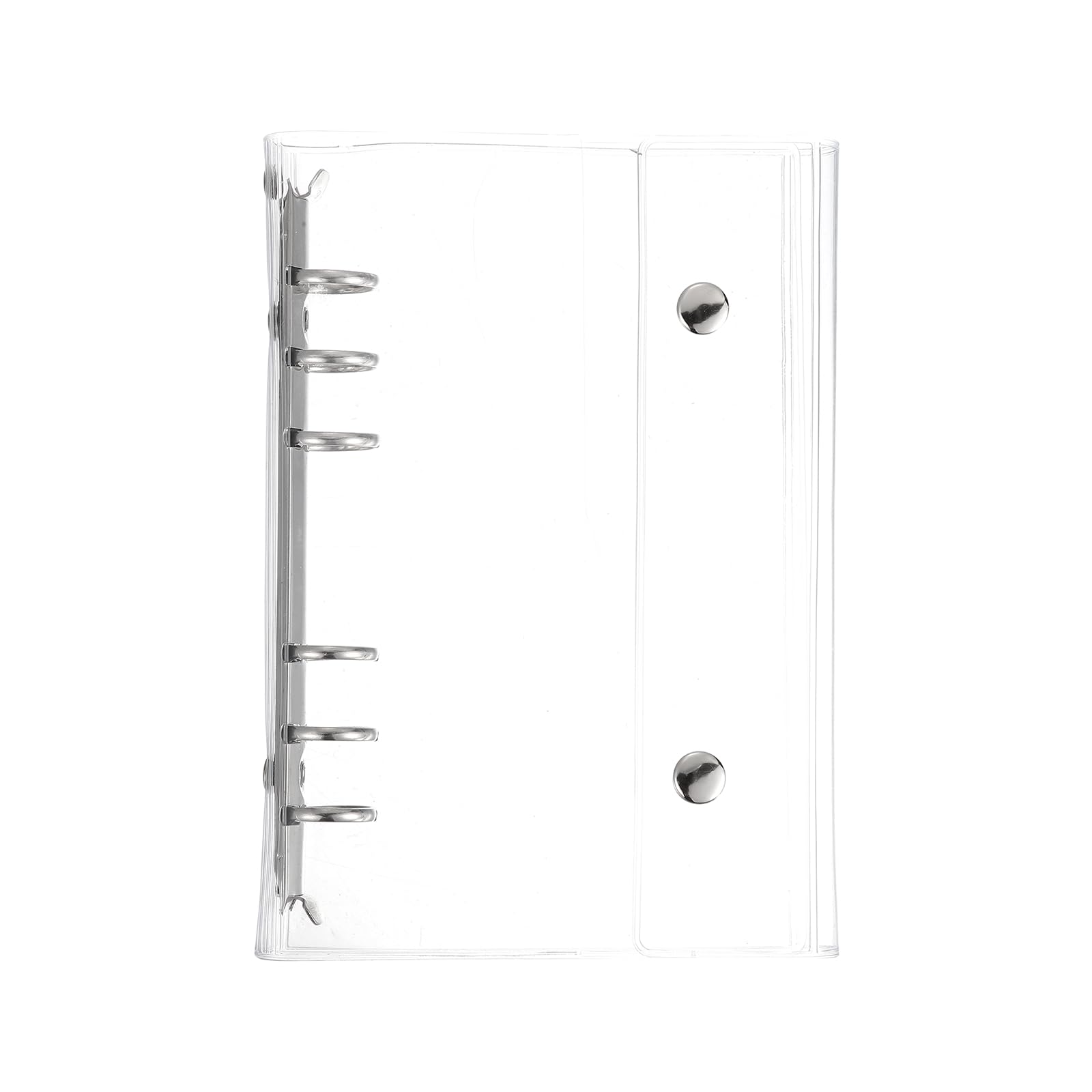 PATIKIL A6 Clear Binder Cover, 6 Ring Transparent Binder Cover Soft PVC Loose Leaf Folder with 2 Snaps Button File Notebook Shell Protector Refillable Sheet for Budget Planner, Silver Clip