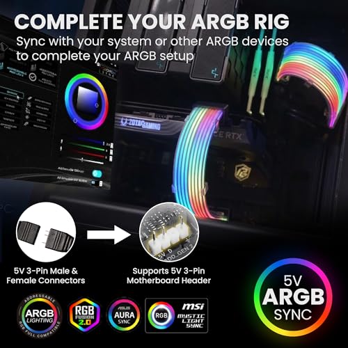 Image of TECWARE Flex RGB Cable Cover Kit | Compatible with 24-Pin Motherboard and 8-Pin /16-Pin GPU | ARGB PSU Cable Extension with 5V 3-Pin Sync | RGB Lighting Kit for PC Cables | White