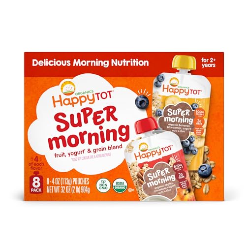 Happy Tot Organics Stage 4 Super Morning Variety Pack Pouches 4 oz (Pack of 8)
