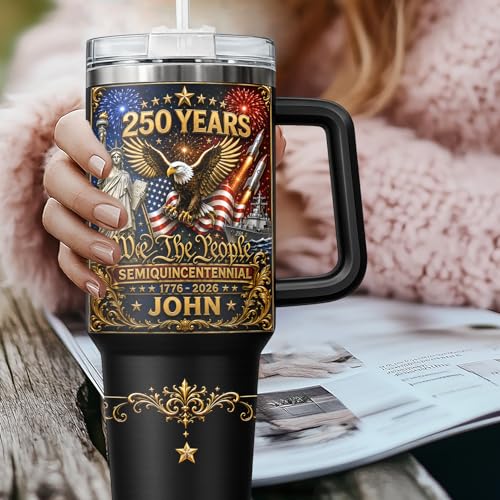Image of Personalized 250th Anniversary Of America Tumbler - Custom Patriotic USA Flag 1776-2026 Gifts - US Eagle Freedom Cup 40oz A2 - American Independence Celebration Gifts For Men Women