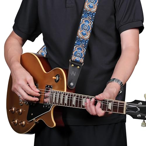 image for Nefelibata Guitar Strap, Vintage Embroidered Cotton Guitar Straps with