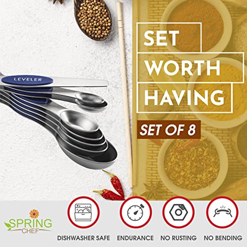 Image of Spring Chef 8 Magnetic Measuring Spoons Set for Baking & Cooking, Sapphire