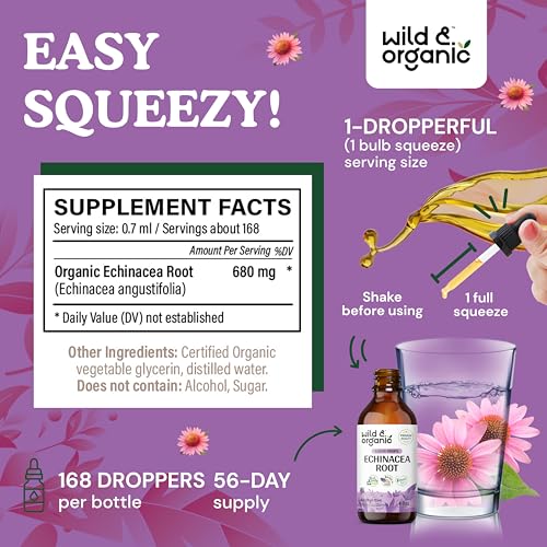Wild & Organic Echinacea Drops - Immune Support Supplement W/Echinacea Root - Alcohol-Free Echinacea Liquid For Immune Defense - Echinacea Herbal Supplements thumb #2