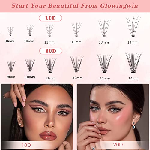 Glowingwin Individual Lashes Cluster Lashes Natural Look False Eyelashes Individual 228 PCS DIY Eyelash Extensions At Home(10D+20D Mixed 0.07C Curl 8-14mm) - Image 3