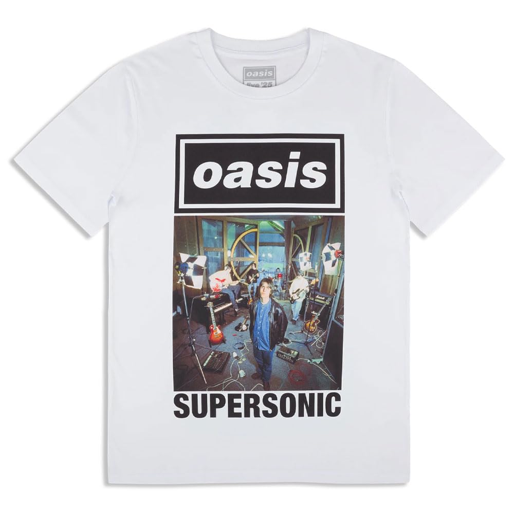 Rock Off Officially Licensed Products Men's White Oasis Supersonic Single Cover T Shirt M