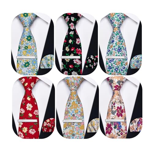 Image of Barry.Wang Mens 6 PCS Ties Silk Striped Paisley Check Floral Necktie Silky Woven Wedding Business Party Ties 3.34 inch