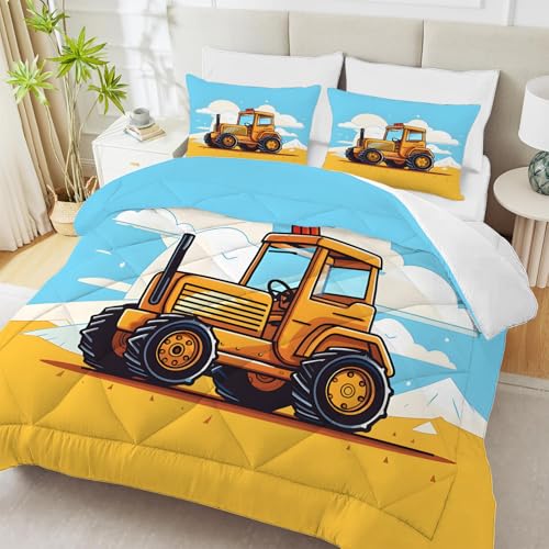 PNHCL Tractor Edredon Estampado 4 Estaciones, Impresión 3D Edredón Relleno Nórdico Cama 135/150, Dibujos Animados Edredones Reversible 220x240 cm para Decoracion Dormitorio, Blanco Verde