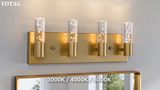 Image of Bathroom Vanity Light Fixtures Over Mirror Brushed Golden Finish Coating, 4 Light Vanity Lights, Wall Sconces Fixture Vanity Lighting for Bathroom