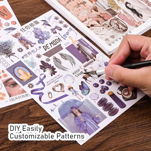Image of HASTHIP 50 Sheets Vintage Washi Stickers, Scrapbook Stickers for Junk Journals, Aesthetic Sticker Book for Journaling Supplies, Art Bullet Journals, Scrapbooking and Paper Work, Home Decor
