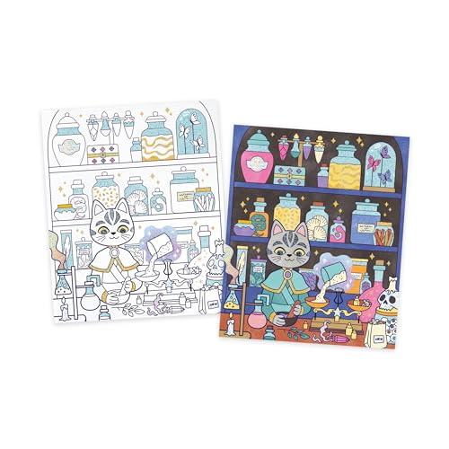 Janod, 4 Paintings with Glittery Lines, Watercolor Painting, Magic Theme, Magic School, Children's Creative Leisure Kit - Image 3