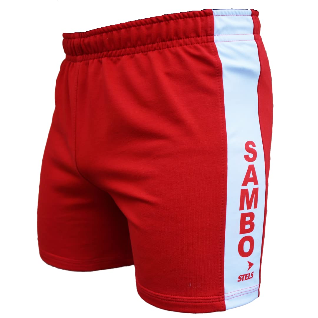 STELS Professional Sambo Shorts - Lightweight, Breathable, and Durable Cotton Jersey Fabric, Red and Blue Colors Available
