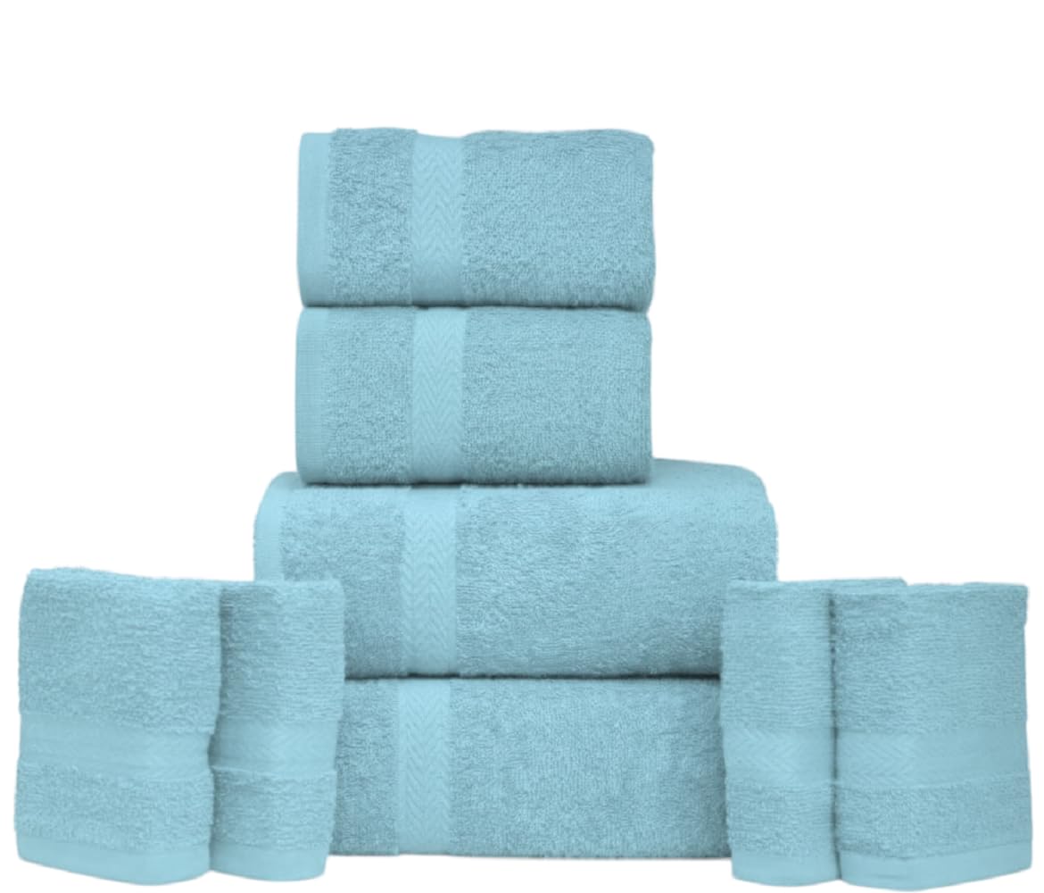 manucci Set di 8 asciugamani in 100% cotone egiziano super morbido, di alta qualità, 4 viso, 2 mani e 2 asciugamani da bagno, per spa, palestra, hotel e bagno, 600 g/m² (menta)