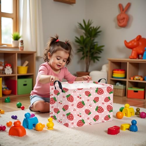 Image of Rectangular Baby Girl Basket Kids Baby Storage Basket Toy Storage Bin Organizer Box Room Decor(Strawberry)