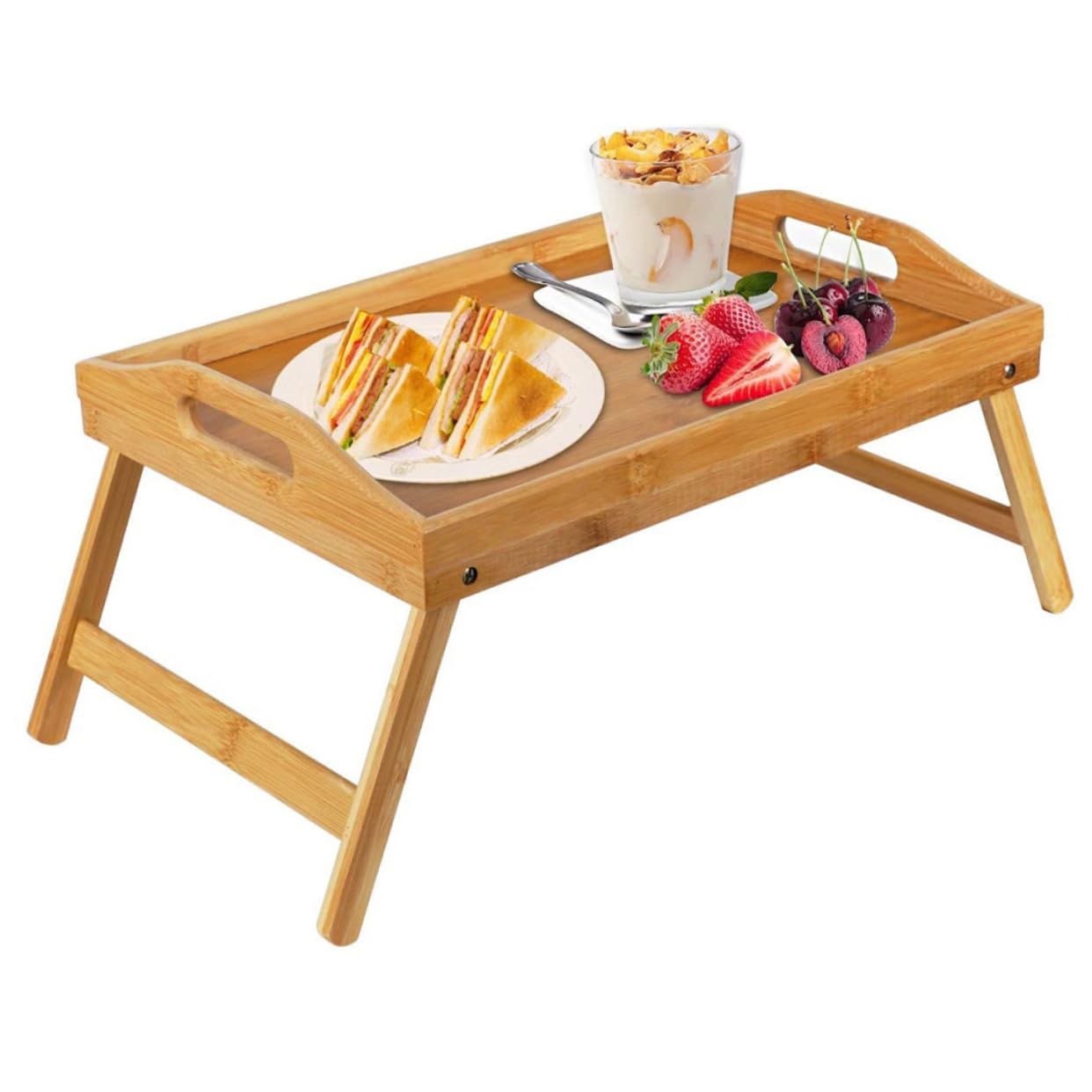 Tablette pour Ordinateur Portable au Lit Pliable en Bois avec Poignées