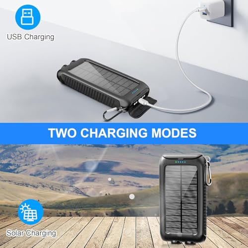 Image of Solar-Charger-Power-Bank-49800mAh Portable Solar Phone Charger with LED Flashlight /15W Fast Charge USB C Waterproof External Backup Battery Pack for All Cell Phones & Electronic Devices