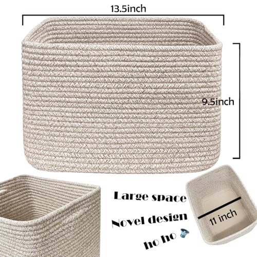 Image of COMFY-HOMI 3PACK Cotton Rope Square Basket with Handles for Shelves| Storage|Baby Basket for GIF|Shoe Basket for Organizing|New13.5 inch x 11 inch x 9.5 inch for Living Room