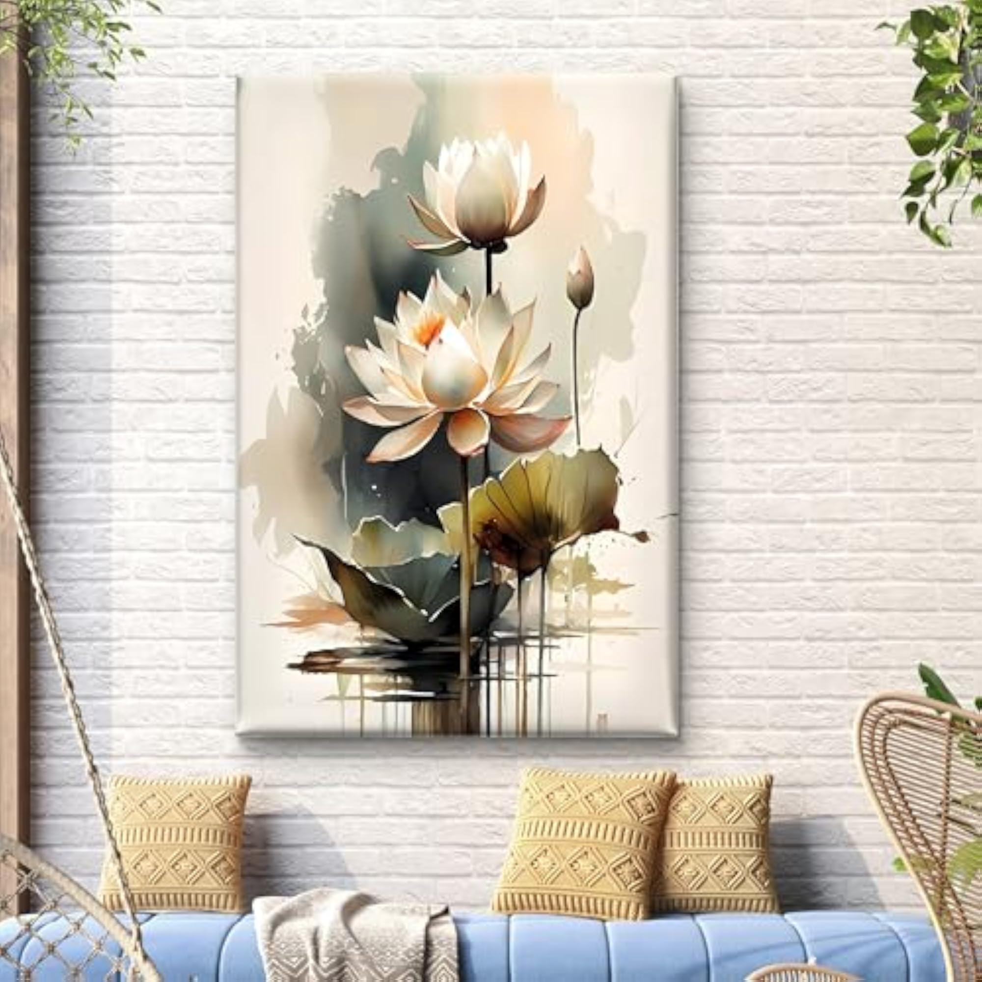 Elegant White Lotus Flower Canvas Wall Art