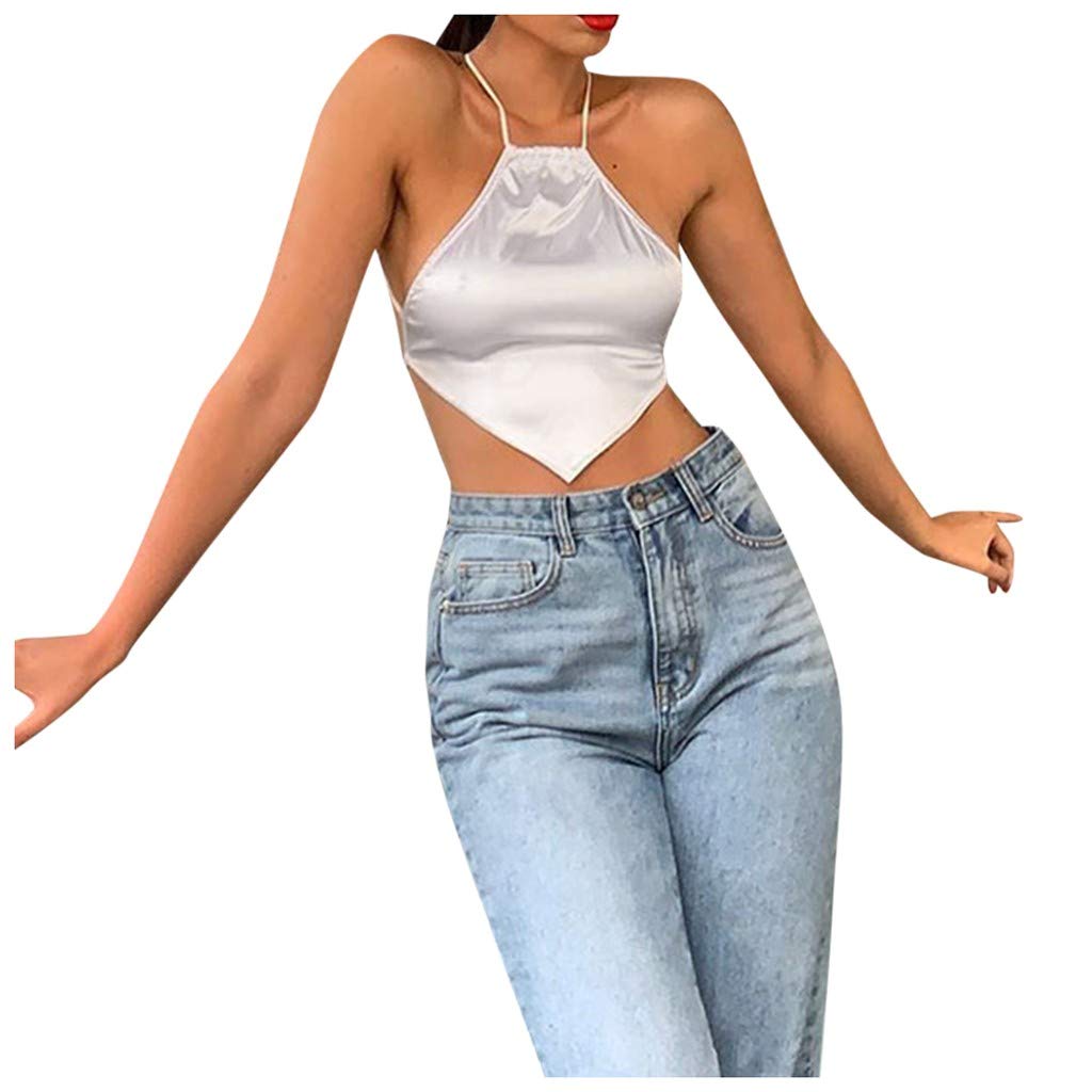 Halter Crop Tops Women's Diamond-Shaped Apron Backless Vest Sleeveless Camisole