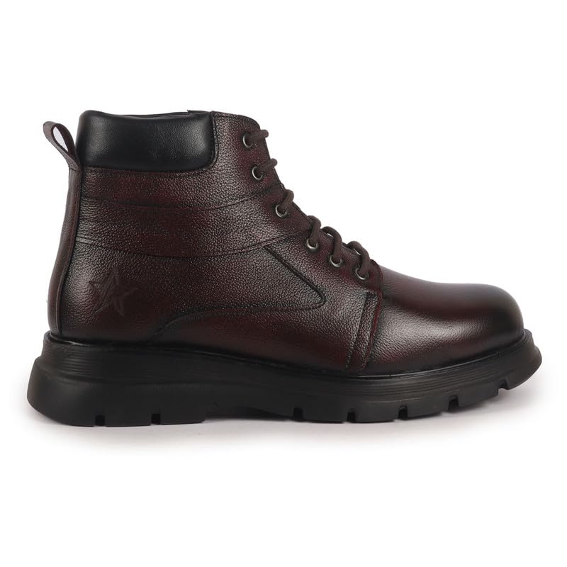 Image of FAUSTO Men Genuine Leather Lace Up Ankle Boots | High Ankle Shoes | Featherlite Memory Cushion Boots | Casual and Work Wear