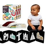 Happy Start Award-Winning High Contrast Board Book - Newborn Black & White Baby Cards, Easy to Clean, Hospital Approved, Stands on Its Own, Tummy Time Toy, Ages 0+ (3 Pack - Animals, Food, Landmarks)