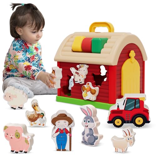 Montessori Juguete a Partir de 1 2 3 Años, Granja Juguete Animales, Juguete Educativo para Clasificar Formas, Regalos de Cumpleaños de Navidad para Niños Pequeños a Partir de 1 Año